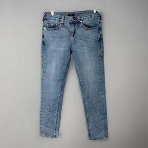 True Religion Rocco Jeans Relaxed Skinny No Pocket Flap Brown Stitching Size 32